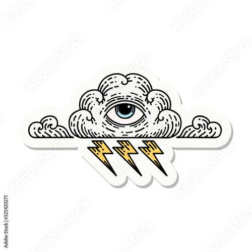 tattoo style sticker of an all seeing eye cloud