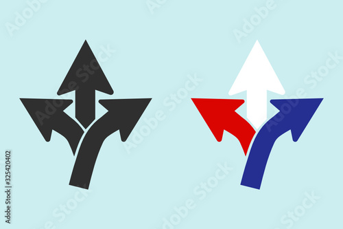 Set of three-way direction arrows.