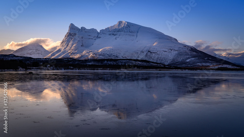 Otertinden mountain at Lyngen fjord in Northern Norway