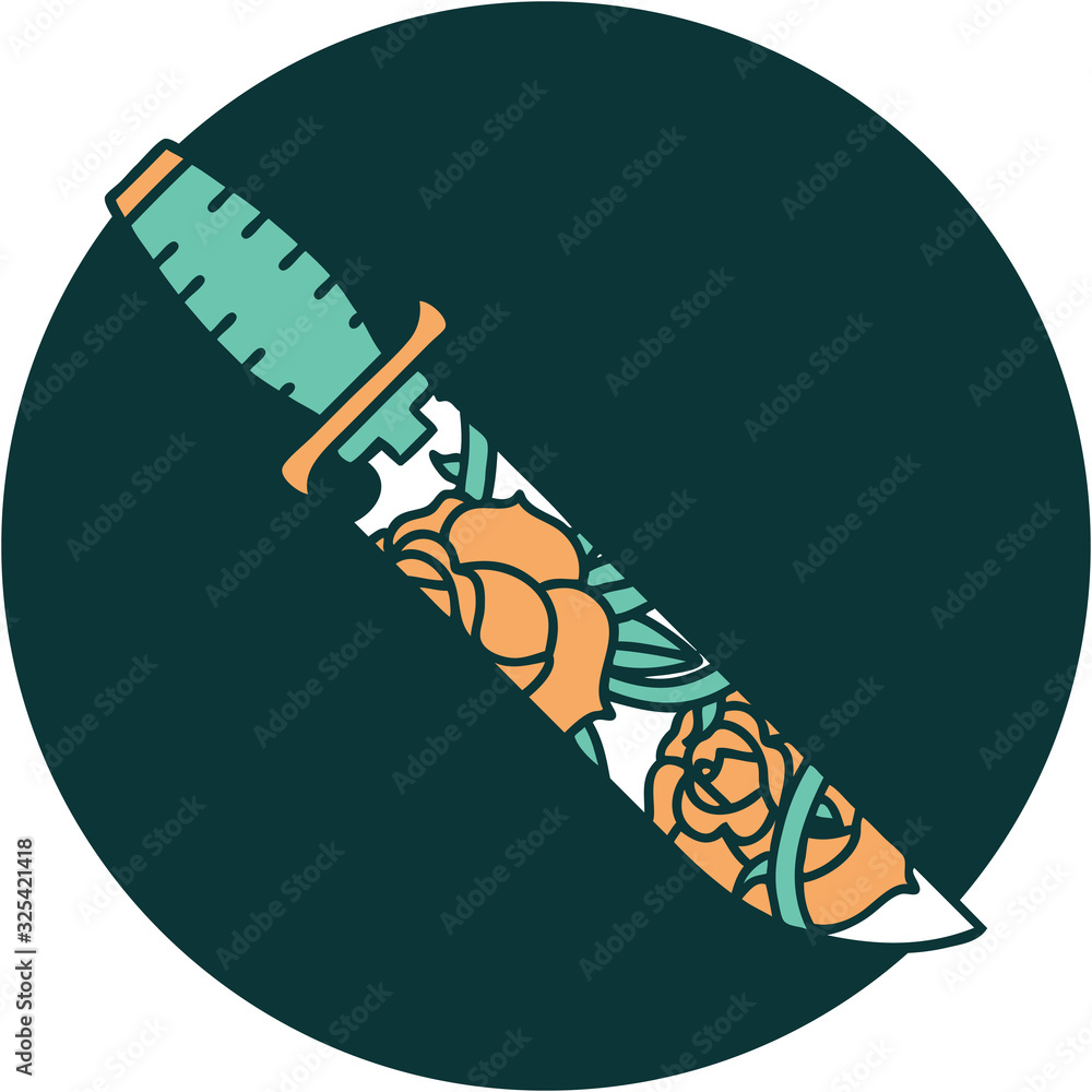 tattoo style icon of a dagger and flowers tattoo style icon of a dagger and flowers