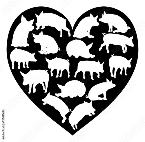 A pig heart silhouette concept for someone who loves their pet or pigs in general