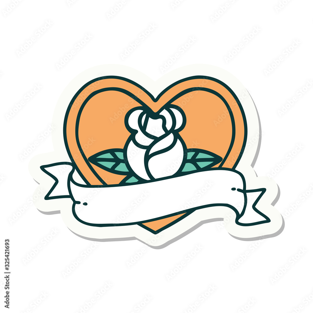 tattoo style sticker of a heart rose and banner tattoo style sticker of a heart rose and banner