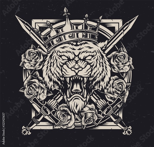 Angry tiger king in crown authentic concept