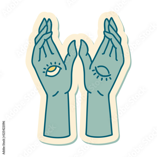 tattoo style sticker of mystic hands