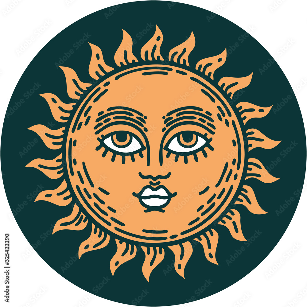 tattoo style icon of a sun with face tattoo style icon of a sun with face
