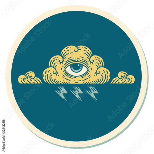tattoo style sticker of an all seeing eye cloud