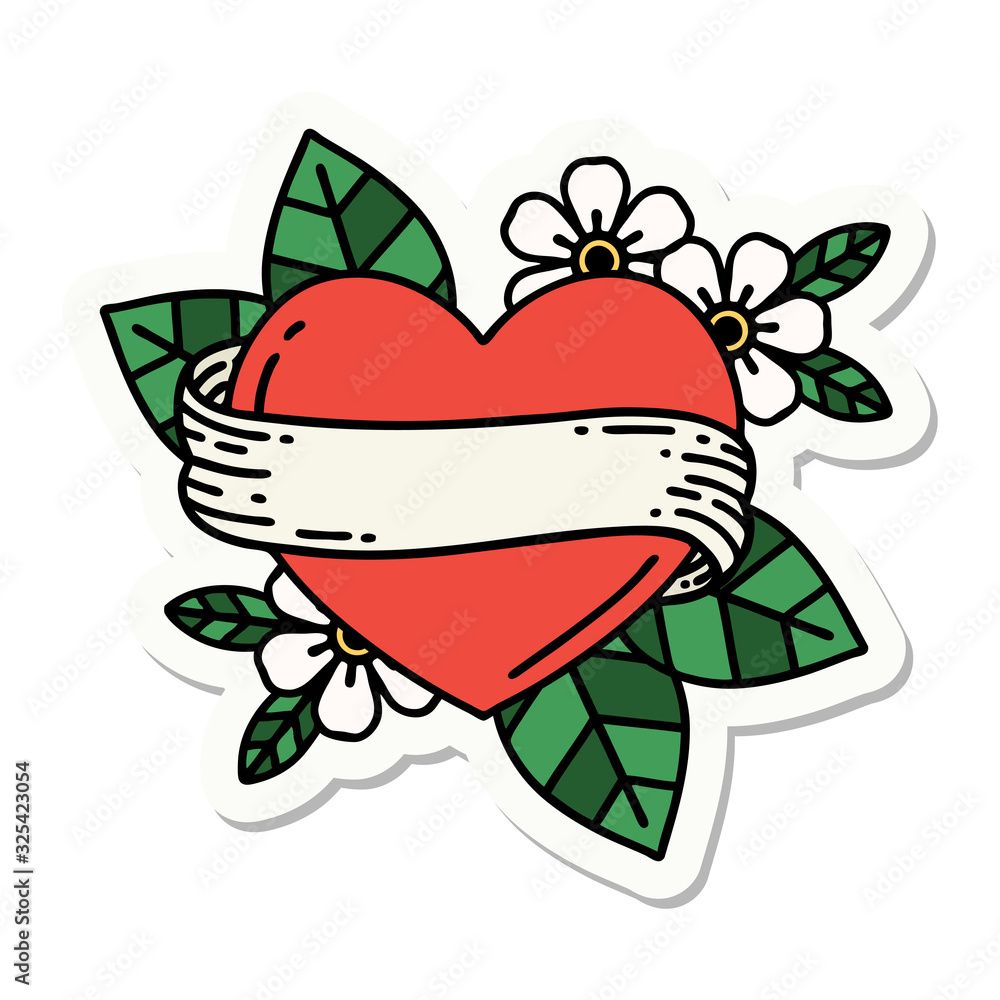 tattoo style sticker of a heart and banner tattoo style sticker of a heart and banner