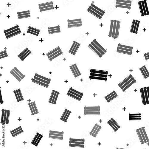 Black Wooden box icon isolated seamless pattern on white background. Grocery basket, storehouse crate. Empty wooden container for vegetables, products. Vector Illustration