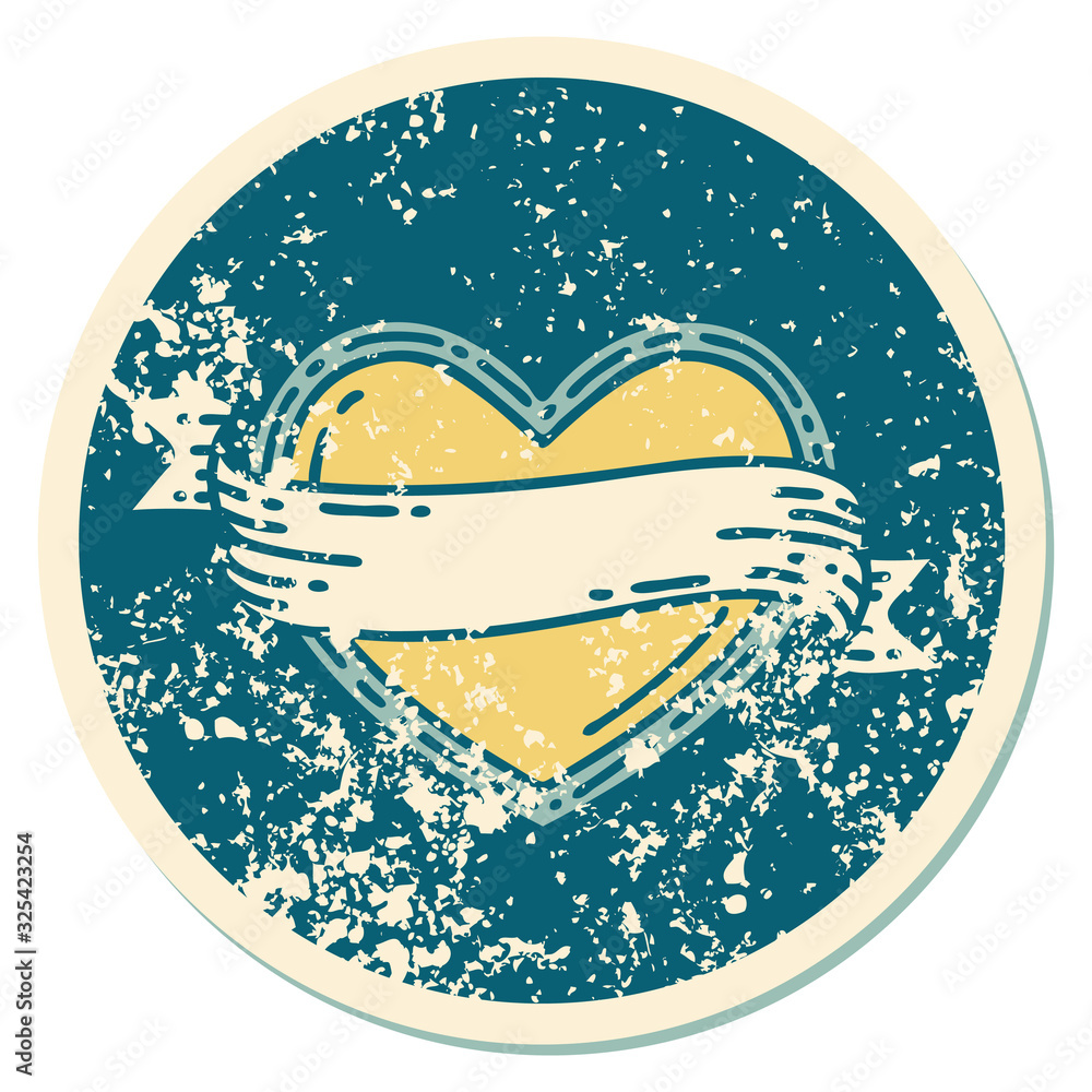 distressed sticker tattoo style icon of a heart and banner distressed sticker tattoo style icon of a heart and banner