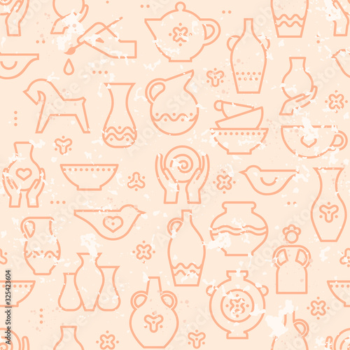 Vector pottery seamless pattern - ceramics pottery bowl.