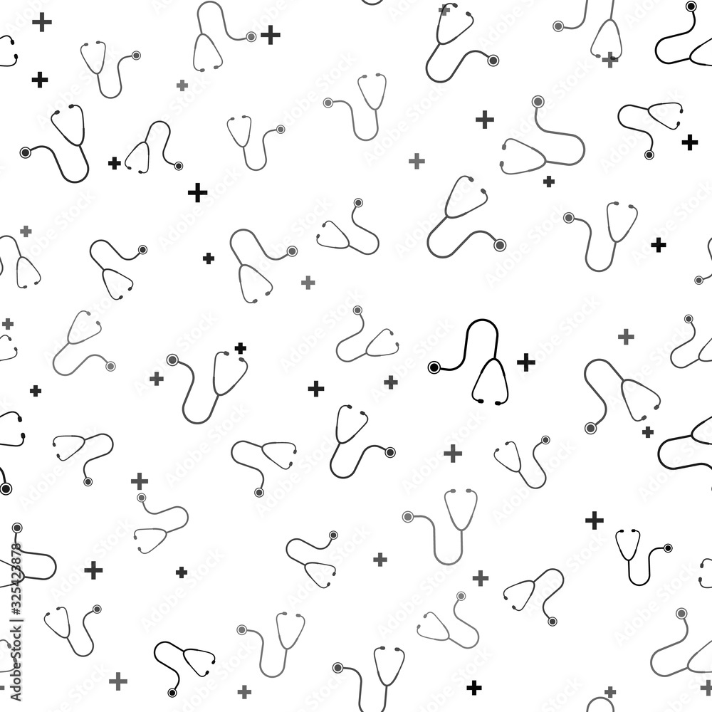 Black Stethoscope medical instrument icon isolated seamless pattern on white background. Vector Illustration Black Stethoscope medical instrument icon isolated seamless pattern on white background. Vector Illustration