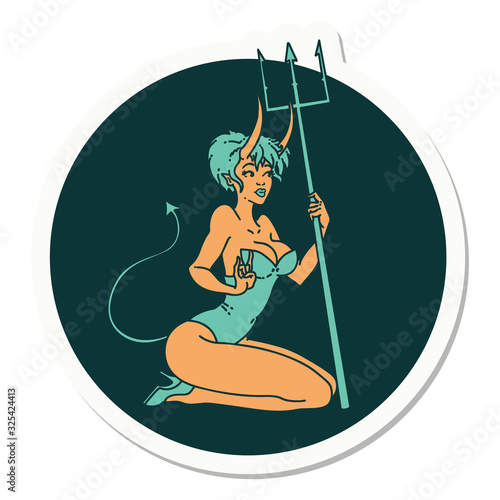tattoo style sticker of a pinup devil girl