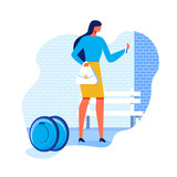 Automatic Luggage Delivery Cartoon Flat Vector Illustration. Woman Holding Mobile Phone on Street, Suitcase Traveling on Wheel Automation. Girl Controling Movement via Wireless Connection.