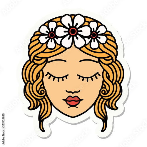 tattoo style sticker of a maidens face