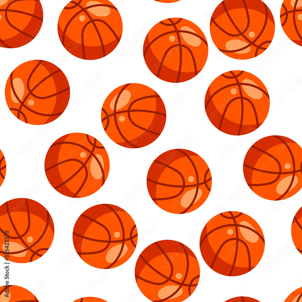 Seamless pattern with red basketball balls in flat style.