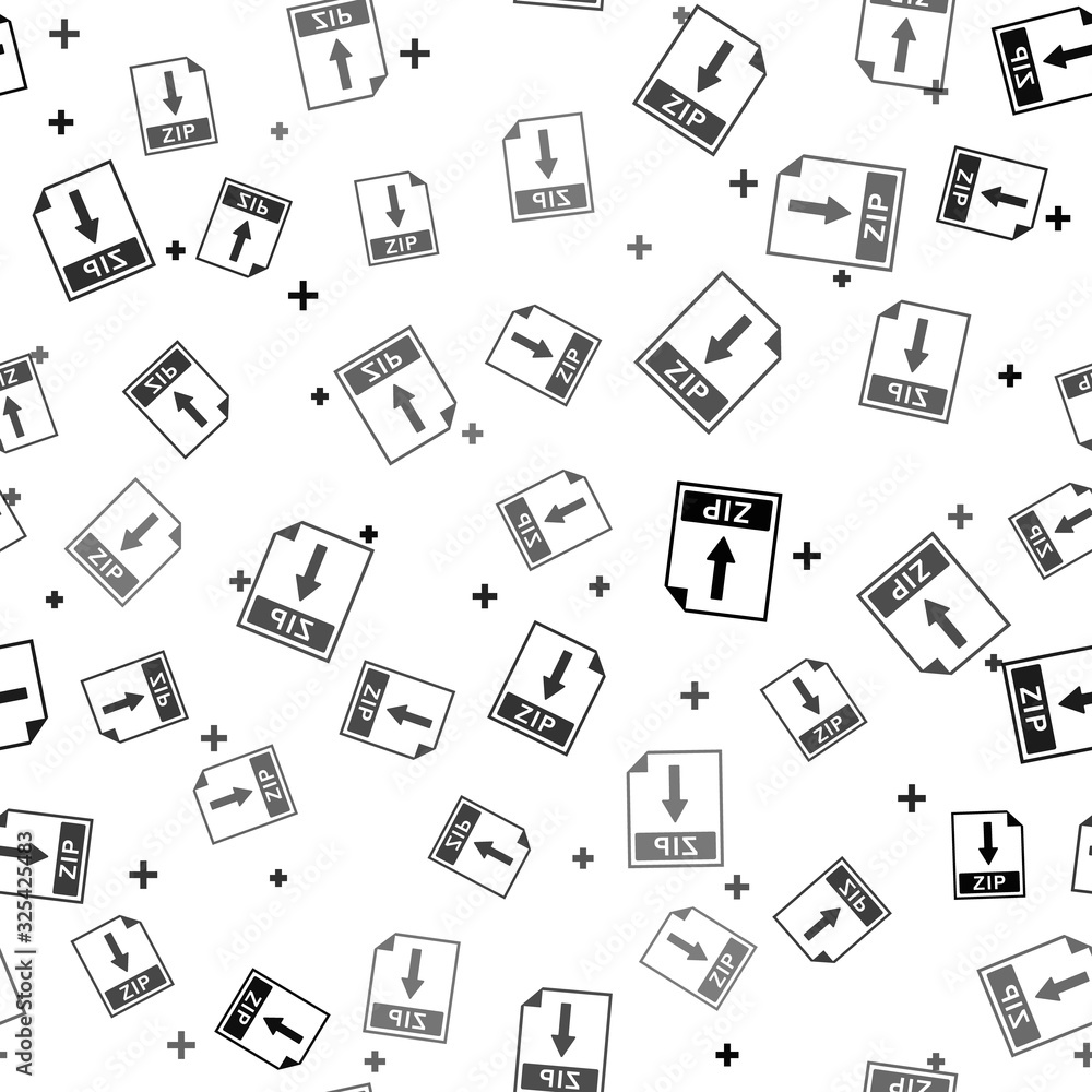 Black ZIP file document icon. Download ZIP button icon isolated seamless pattern on white background. Vector Illustration