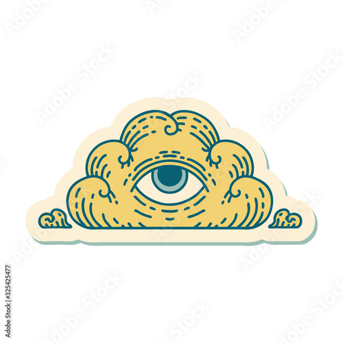 tattoo style sticker of an all seeing eye cloud