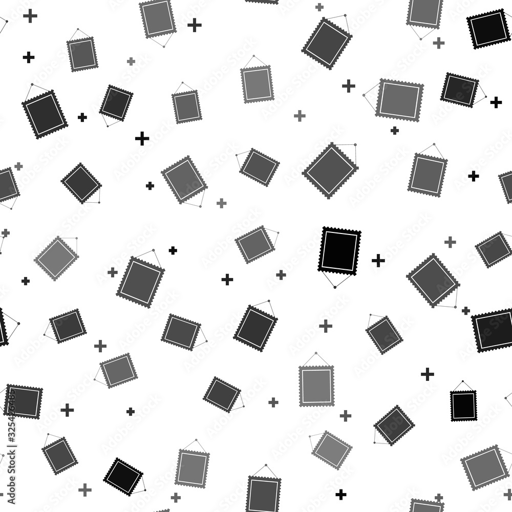 Black Rectangular picture frame hanging on the wall icon isolated seamless pattern on white background. Vector Illustration