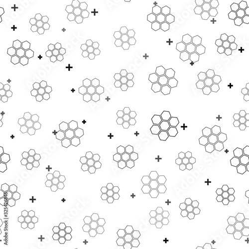 Black Honeycomb sign icon isolated seamless pattern on white background. Honey cells symbol. Sweet natural food. Vector Illustration