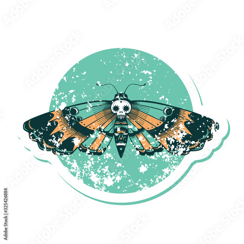 distressed sticker tattoo style icon of a deaths head moth