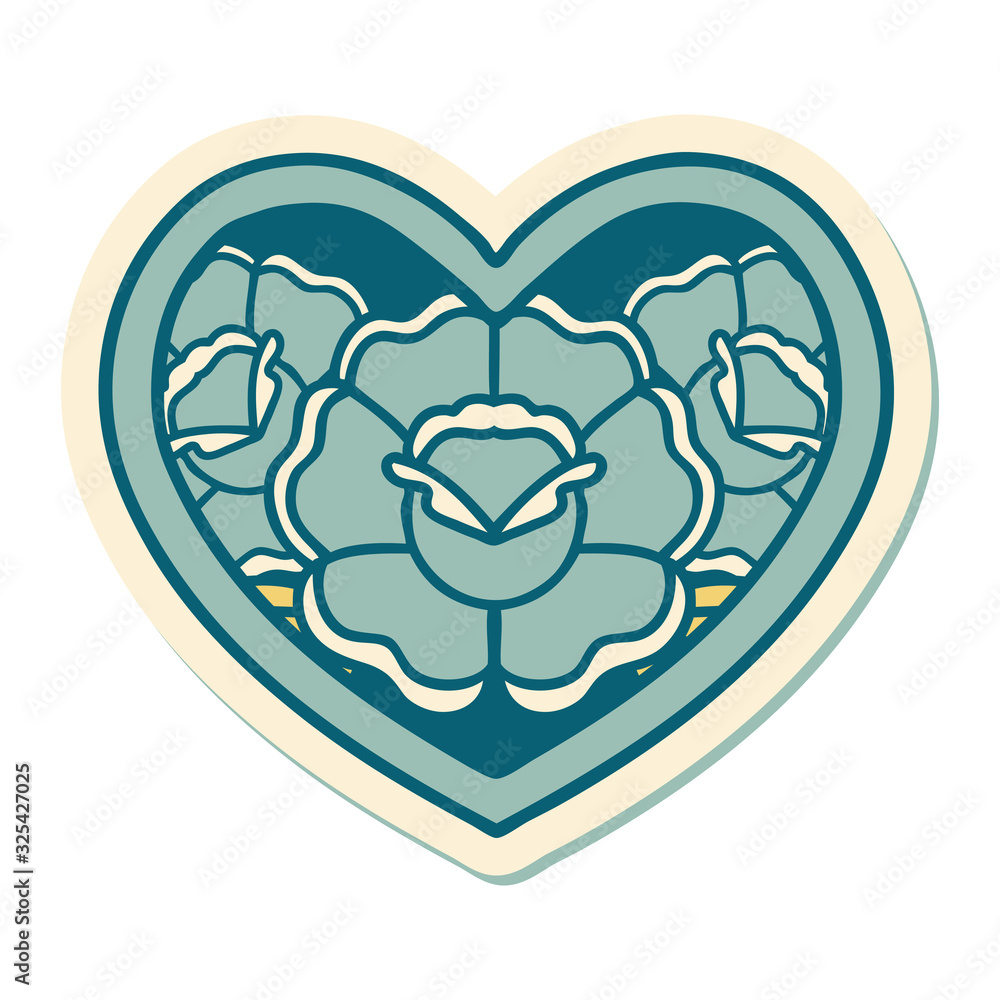 tattoo style sticker of a heart and flowers tattoo style sticker of a heart and flowers