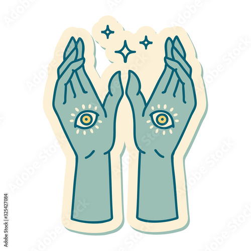 tattoo style sticker of mystic hands