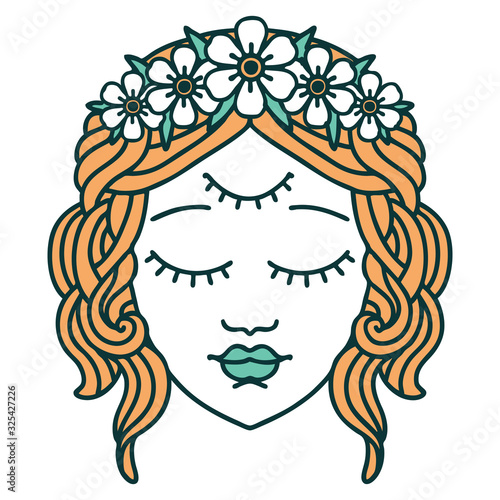 tattoo style icon of female face with third eye