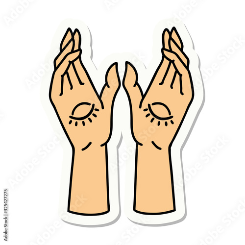 tattoo style sticker of mystic hands