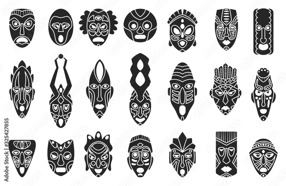 African mask black set icon.tribal African mask black vector illustration  on white background .Vector illustration set icon face voodoo. Stock Vector  | Adobe Stock