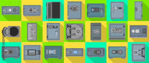 Bank safe vector flat set icon. Isolated set flat icon secure box.Vector illustration bank safe on white background .