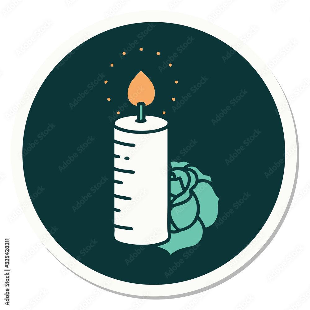 tattoo style sticker of a candle and a rose tattoo style sticker of a candle and a rose