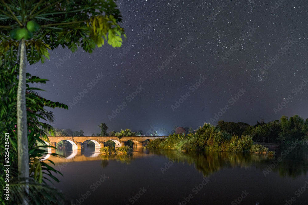 The Old French Railway Bridge under the stary sky, between Don Det and Don Khon islands, Si Phan Don (4,000 Islands), LAOS