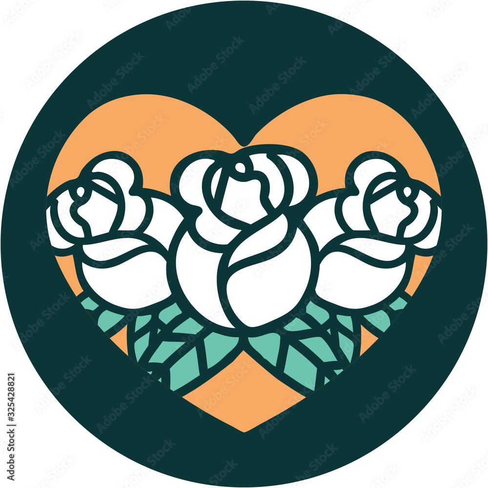 tattoo style icon of a heart and flowers tattoo style icon of a heart and flowers
