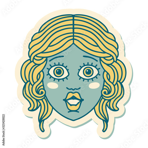 tattoo style sticker of female face