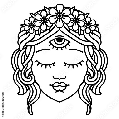 black line tattoo of female face