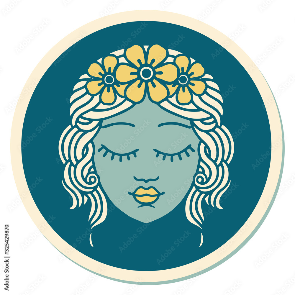 tattoo style sticker of a maidens face tattoo style sticker of a maidens face