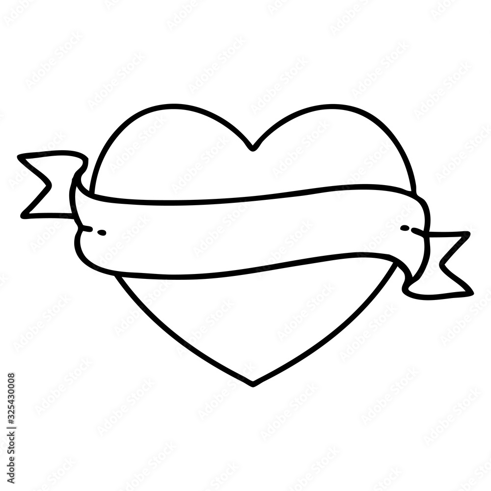 black line tattoo of a heart and banner black line tattoo of a heart and banner