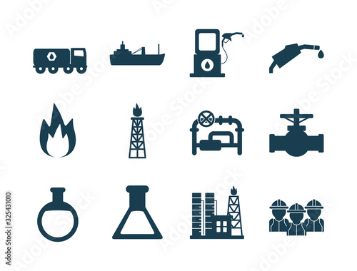 Isolated oil industry silhouette style icon set vector design