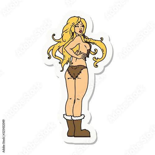 tattoo style sticker of a pinup viking girl