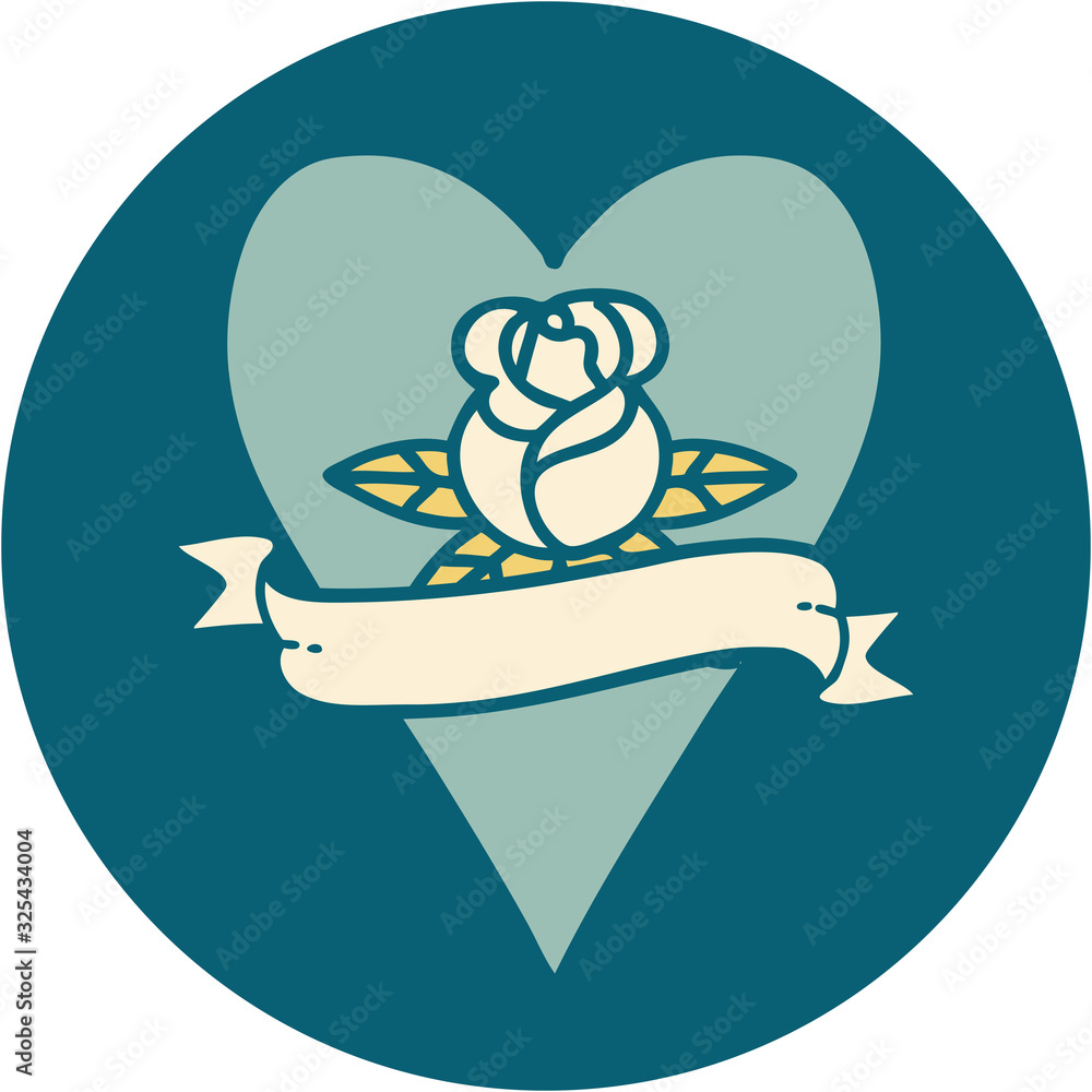Obraz premium tattoo style icon of a heart rose and banner