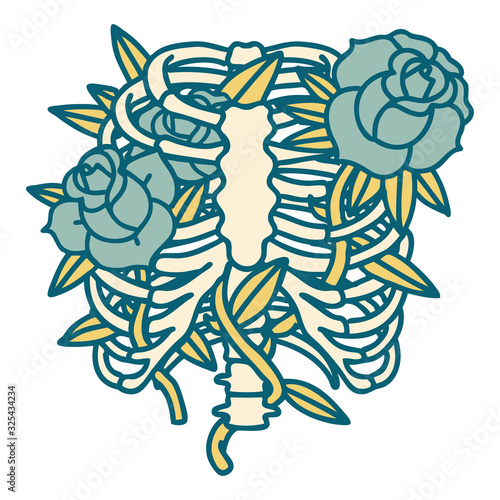 tattoo style icon of a rib cage and flowers