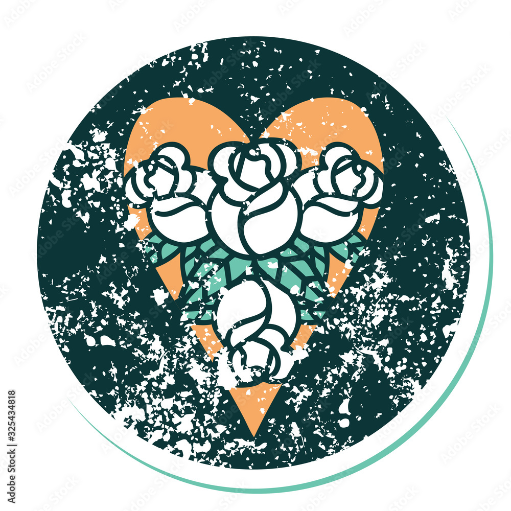 distressed sticker tattoo style icon of a heart and flowers distressed sticker tattoo style icon of a heart and flowers