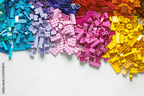 Pile of child's building blocks in multiple colours