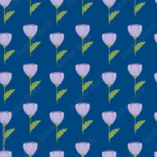 Trendy seamless vector pattern flowers with blue background. Great for textiles, banners, scrapbooking, wallpapers, wrapping paper, notebook covers. Swatch included.
