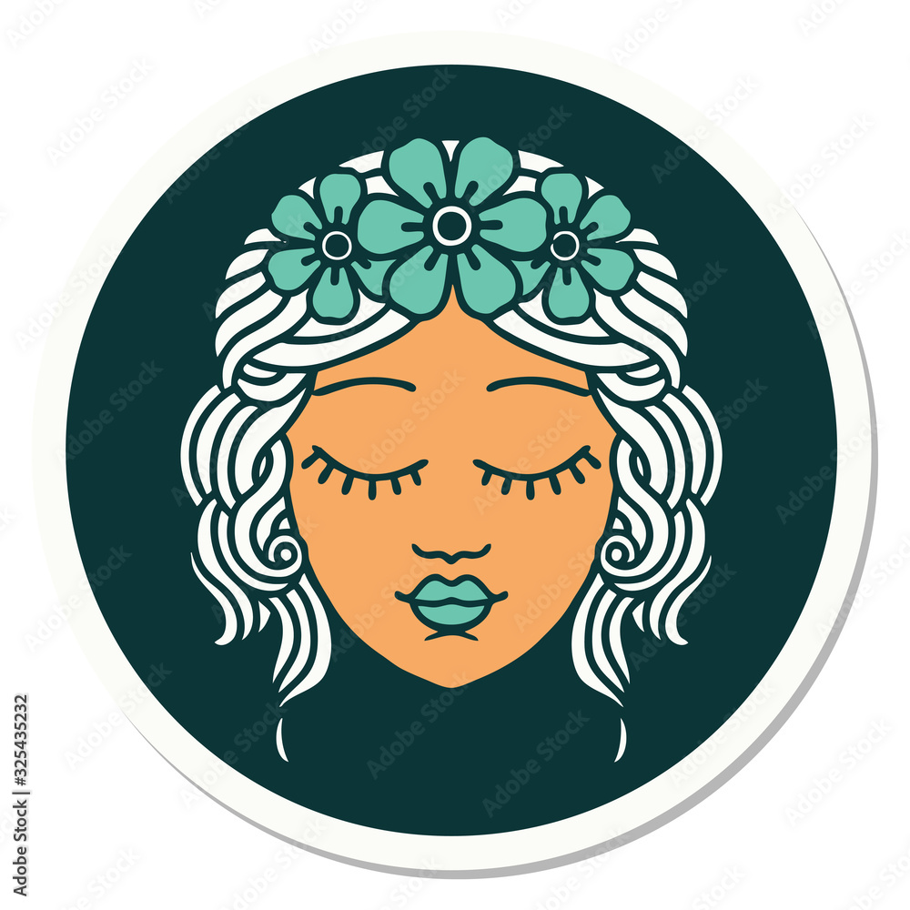 tattoo style sticker of a maidens face tattoo style sticker of a maidens face