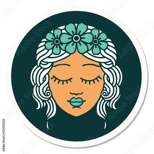 tattoo style sticker of a maidens face