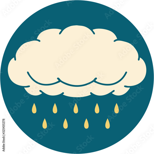 tattoo style icon of a cloud raining