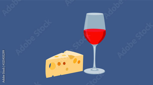 Vector Isolated Illustration of Wine and Cheese