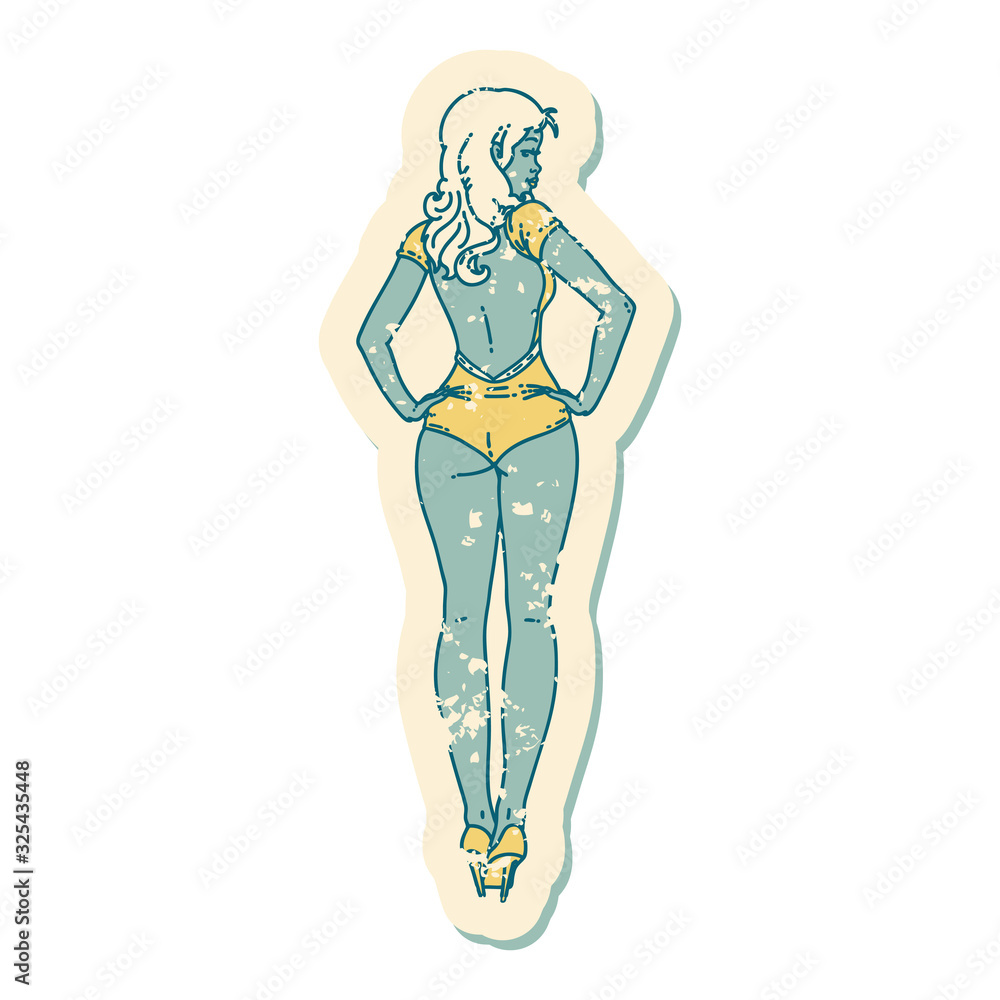 distressed sticker tattoo style icon of a pinup swimsuit girl distressed sticker tattoo style icon of a pinup swimsuit girl