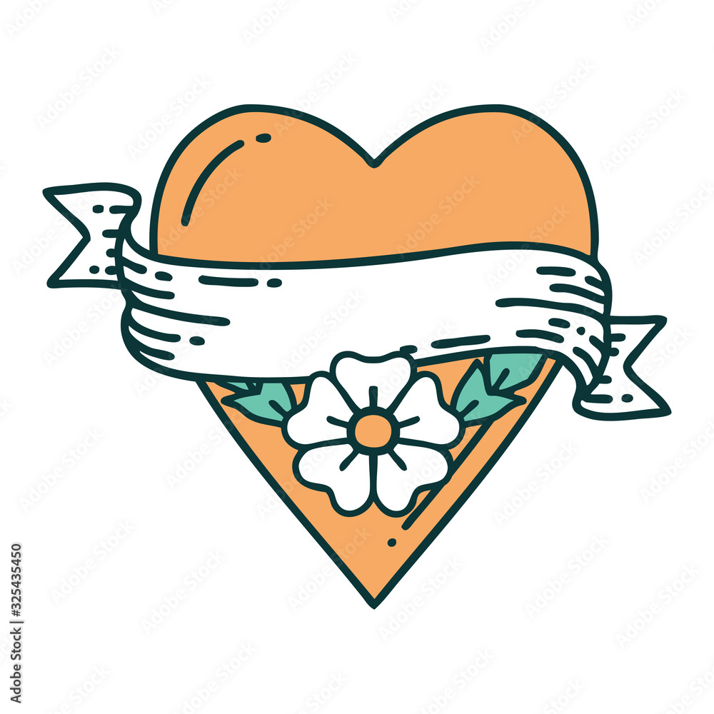 tattoo style icon of a heart flower and banner tattoo style icon of a heart flower and banner